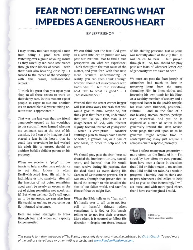 This essay is torn from the pages of the Fall 2018 issue of The Flame, a quarterly devotional magazine.